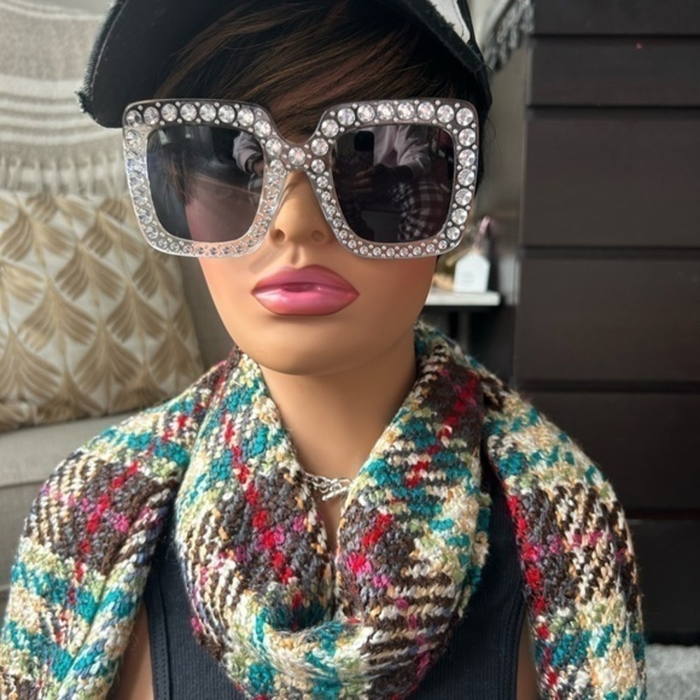✨NWT Rhinestone clear oversized statement sunglasses 🕶️ sunshades - Picture 2 of 12